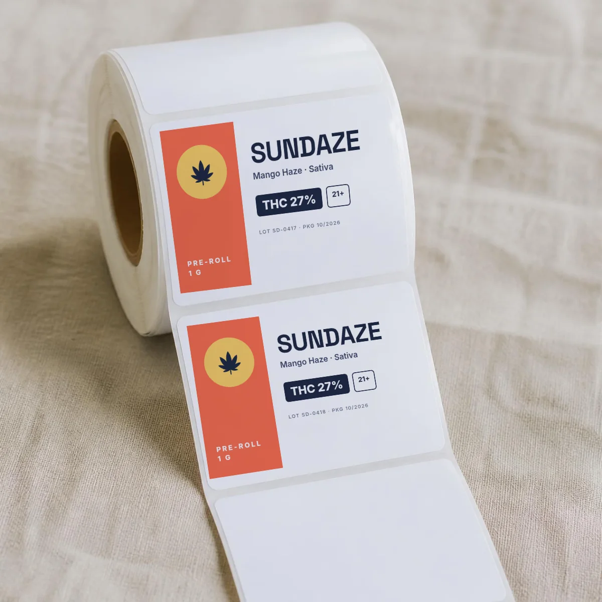 Smoke shop & 420 merch stickers — Gloss white BOPP roll labels